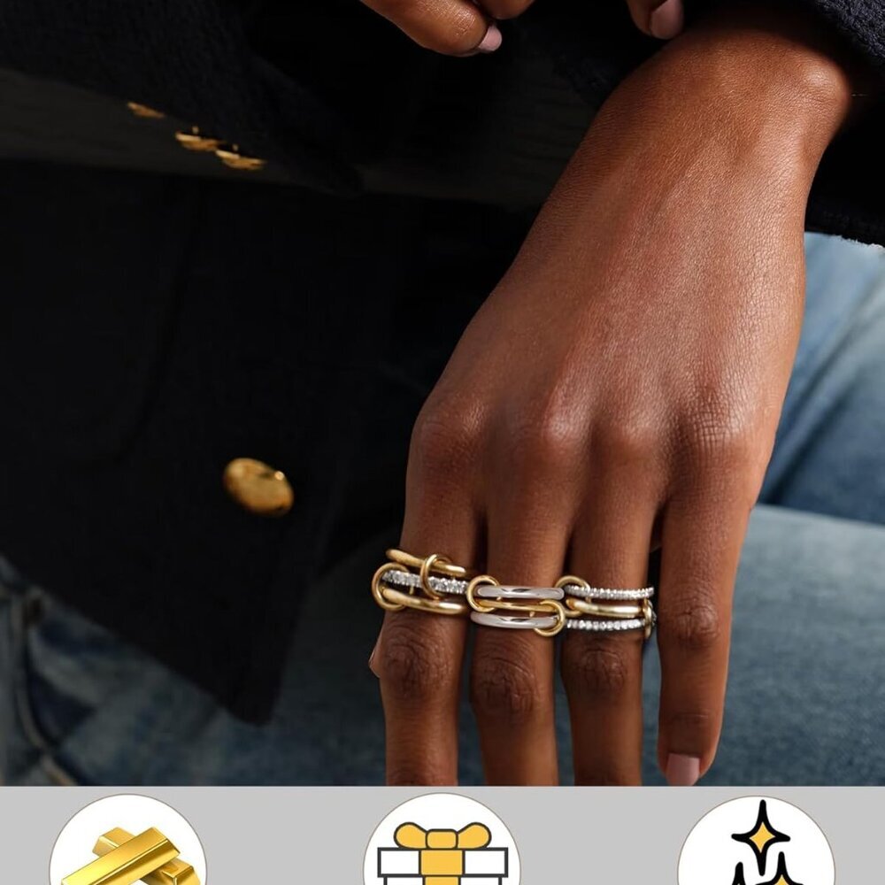 Stackable Rings for Women Non Tarnish 18K Gold Plated Interlocking Ring Stack Se - Picture 4 of 6